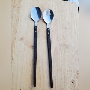 MCM Salad Serving Set Rose Wood Handles & Stainless Steel Danish Modern Type VTG
